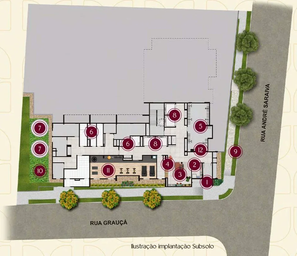 Implantação Pavimento inferior do Home 375 Vila Sônia