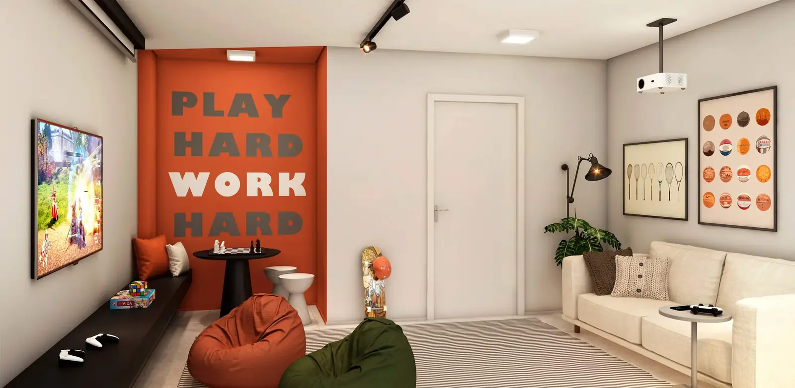 Salão de jogos + cinema do Home 375 Vila Sônia – perspectiva ilustrada